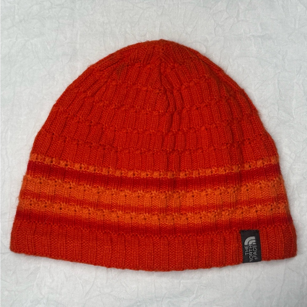 The North Face Orange Ribbed Beanie with Black Logo